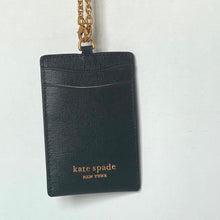 Load image into Gallery viewer, Kate Spade Lanyard ID Card Holder Black Leather Detachable Chain Gold