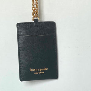 Kate Spade Lanyard ID Card Holder Black Leather Detachable Chain Gold