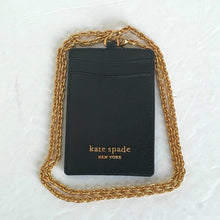 Load image into Gallery viewer, Kate Spade Lanyard ID Card Holder Black Leather Detachable Chain Gold