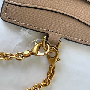 Kate Spade Lanyard ID Card Holder Brown Leather Detachable Chain Gold