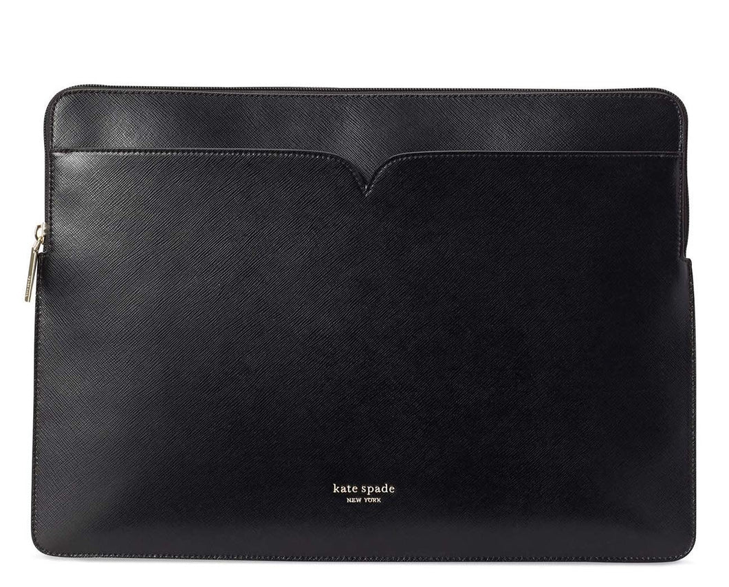 Kate Spade Laptop Sleeve Case Black Leather Padded Computer Pouch Scratch Resistant