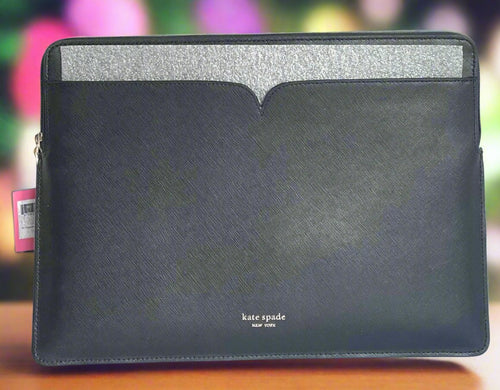 Kate Spade Laptop Sleeve Spencer Case Black Leather Padded Computer Pouch