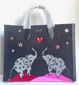 Kate Spade Large Manhattan Ellie Elephant Tote Black Embellished Shoulder Bag