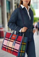 Load image into Gallery viewer, Kate Spade Large Manhattan Grand Plaid Tweed Large Tote Red Blue Shoulder Bag