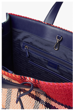 Load image into Gallery viewer, Kate Spade Large Manhattan Grand Plaid Tweed Large Tote Red Blue Shoulder Bag