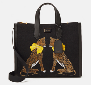 Kate Spade Large Manhattan Lady Leopard Tote Black Embellished Shoulder Bag