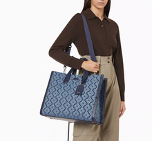 Load image into Gallery viewer, Kate Spade Large Manhattan Tote Bag Blue Flower Jacquard Denim Shoulder Strap