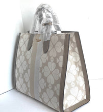 Load image into Gallery viewer, Kate Spade Large Manhattan Tote Beige Flower Jacquard Leather Shoulder Bag