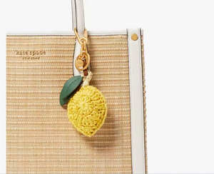 Kate Spade Lemon Drop Keychain Bag Charm Leather Beaded Crochet Yellow Rattan