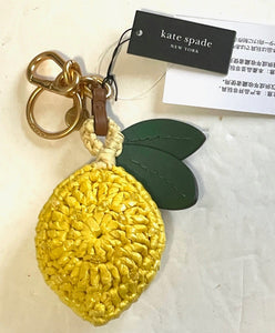 Kate Spade Lemon Drop Keychain Bag Charm Leather Beaded Crochet Yellow Rattan