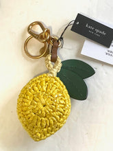 Load image into Gallery viewer, Kate Spade Lemon Drop Keychain Bag Charm Leather Beaded Crochet Yellow Rattan