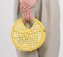 Load image into Gallery viewer, Kate Spade Lemon Drop Rattan Top-Handle Yellow Leather Crossbody Bag ORIG PKG