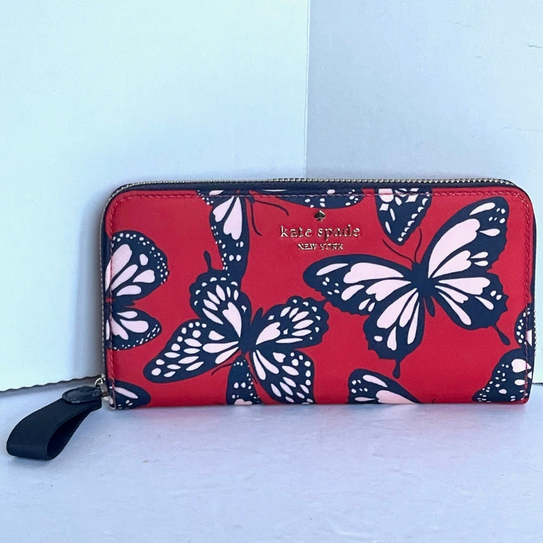 Kate Spade Little Better Sam Wallet Butterfly Womens Red Large Accordian Nylon