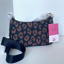 Load image into Gallery viewer, Leopard print handbag with a black strap on a white background, featuring a Kate Spade tag.