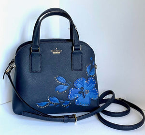 Kate Spade Lottie Crossbody Womens Blue Small Floral Top Handle Satchel Bag