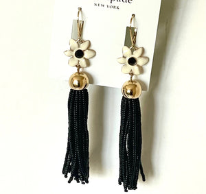 Kate Spade Lovely Lillies Tassel Earrings Enamel Beaded Long Floral Lever Back