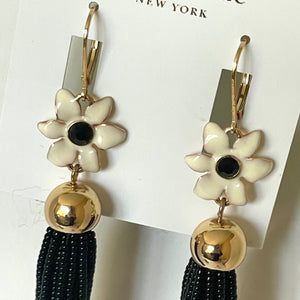 Kate Spade Lovely Lillies Tassel Earrings Enamel Beaded Long Floral Lever Back