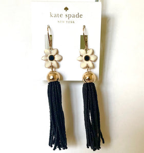 Kate Spade Lovely Lillies Tassel Earrings Enamel Beaded Long Floral Lever Back