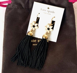 Kate Spade Lovely Lillies Tassel Earrings Enamel Beaded Long Floral Lever Back