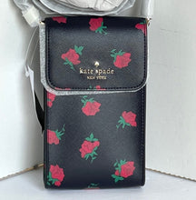 Load image into Gallery viewer, Kate Spade Madison Phone Crossbody Black Rose Toss North South Floral