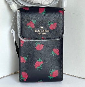 Kate Spade Madison Phone Crossbody Black Rose Toss North South Floral