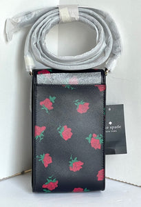 Kate Spade Madison Phone Crossbody Black Rose Toss North South Floral