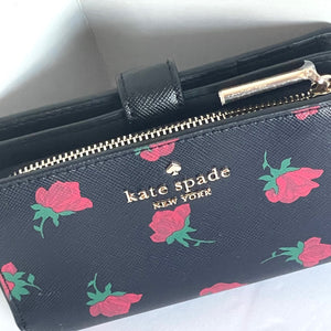 Kate Spade Madison Rose Toss Medium Compact Bifold Wallet Women Black