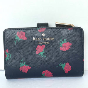 Kate Spade Madison Rose Toss Medium Compact Bifold Wallet Women Black