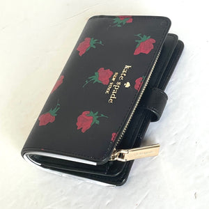 Kate Spade Madison Rose Toss Medium Compact Bifold Wallet Women Black