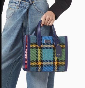 Kate Spade Manhattan Grand Plaid Tweed Small Tote Blue Shoulder Bag ORGPKG