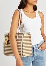 Load image into Gallery viewer, Kate Spade Market Stripe Medium Tote Beige Stripe Canvas Zip Shoulder Bag