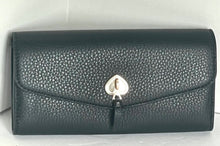 Load image into Gallery viewer, Kate Spade Marti Large Flap Wallet Black Pebbled Leather Slim Continental Clutch