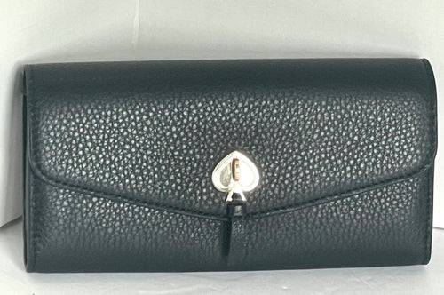 Kate Spade Marti Large Flap Wallet Black Pebbled Leather Slim Continental Clutch
