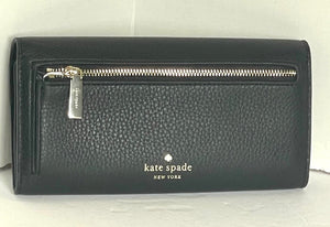 Kate Spade Marti Large Flap Wallet Black Pebbled Leather Slim Continental Clutch