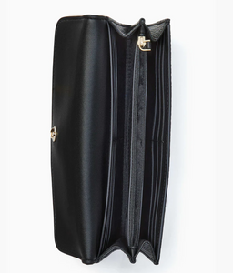 Kate Spade Marti Large Flap Wallet Black Pebbled Leather Slim Continental Clutch