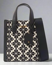 Load image into Gallery viewer, Kate Spade Flower Jacquard Manhattan Mini Tote Blue Leather Crossbody Bag