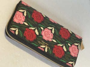 Kate Spade Morgan Large Wallet Womens Rose Garden Continental Zip Floral Black