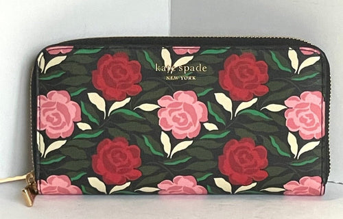 Kate Spade Morgan Large Wallet Womens Rose Garden Continental Zip Floral Black