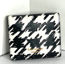 Load image into Gallery viewer, Kate Spade Morgan Small Bifold Wallet Painterly Houndstooth Black Leather Compact