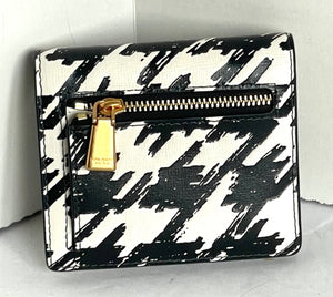 Kate Spade Morgan Small Bifold Wallet Painterly Houndstooth Black Leather Compact