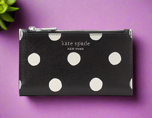 Kate Spade Morgan Sunshine Dot Small Slim Bifold Wallet Black White