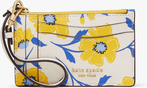 Kate Spade Morgan Sunshine Floral Print Card Case Wristlet Yellow Keyring Wallet