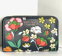 Load image into Gallery viewer, Kate Spade Morgan Womens Compact Wallet Flower Bed Embossed Zip Blue Small