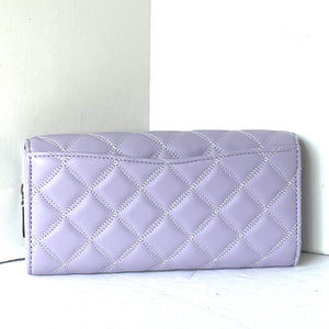 Kate Spade Natalia Quilted Wallet Womens Lilac Large Turn Lock Continental