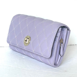Kate Spade Natalia Quilted Wallet Womens Lilac Large Turn Lock Continental