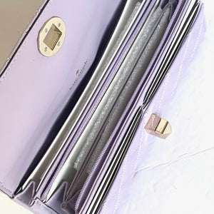 Kate Spade Natalia Quilted Wallet Womens Lilac Large Turn Lock Continental
