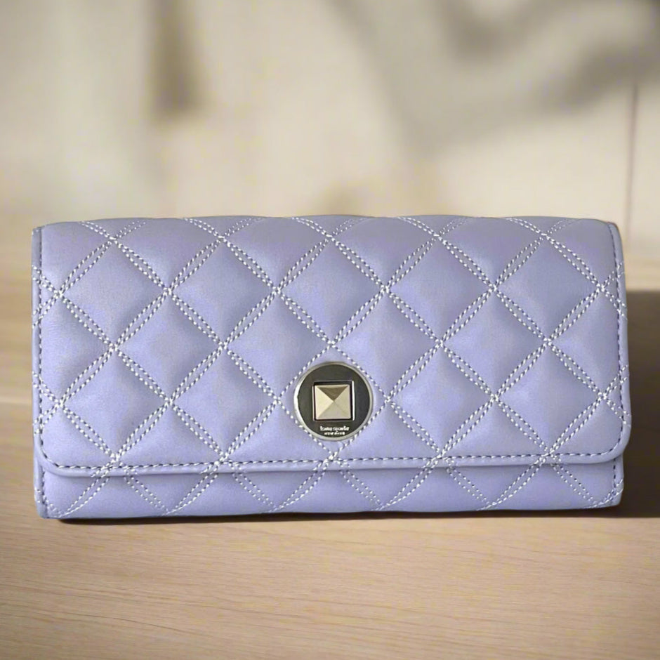 Kate Spade Natalia Quilted Wallet Womens Lilac Large Turn Lock Continental