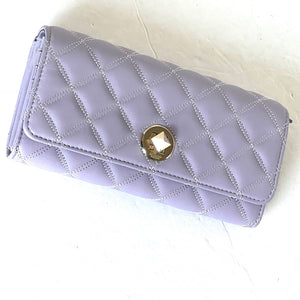 Kate Spade Natalia Quilted Wallet Womens Lilac Large Turn Lock Continental