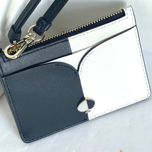 Kate Spade Nicola Card Holder Wristlet Black White Leather Zip Wallet