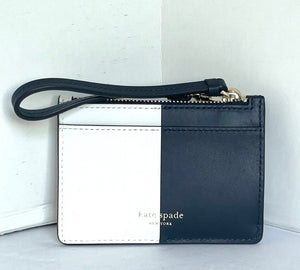 Kate Spade Nicola Card Holder Wristlet Black White Leather Zip Wallet